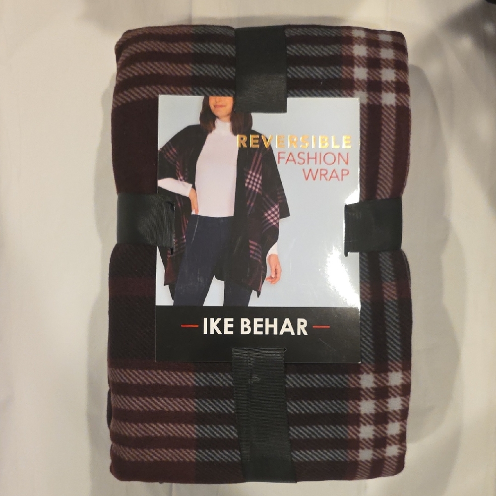 Ike Behar Burgundy and Black Plaid Wrap